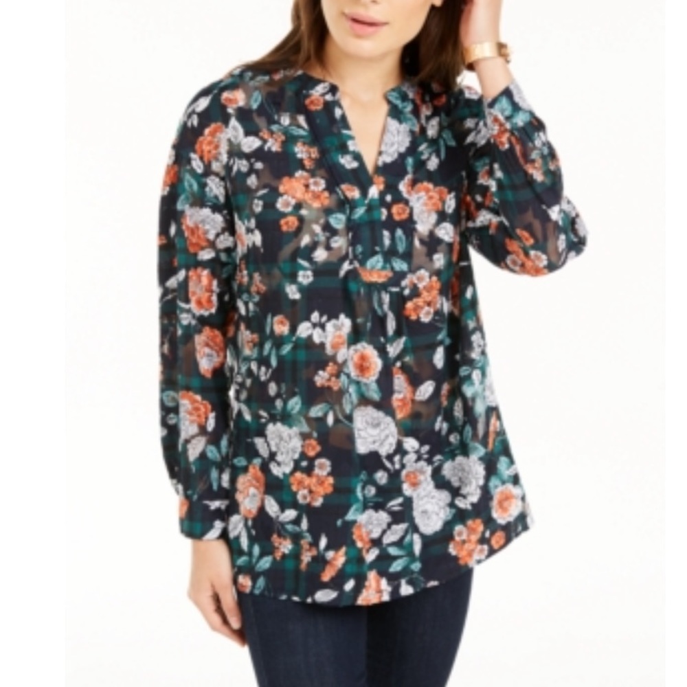 Tommy Hilfiger Printed Medley Burnout Peasant Top